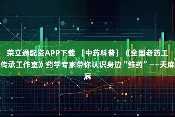 荣立通配资APP下载 【中药科普】《全国老药工传承工作室》药学专家带你认识身边“鲜药”——天麻