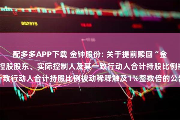 配多多APP下载 金钟股份: 关于提前赎回“金钟转债”的第三次提示和控股股东、实际控制人及其一致行动人合计持股比例被动稀释触及1%整数倍的公告
